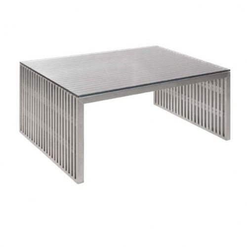 Hempstead | Kensington Stainless Steel Slat Coffee Table Glass Top